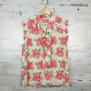 Floral Pussy Bow Sleeveless Chiffon Blouse